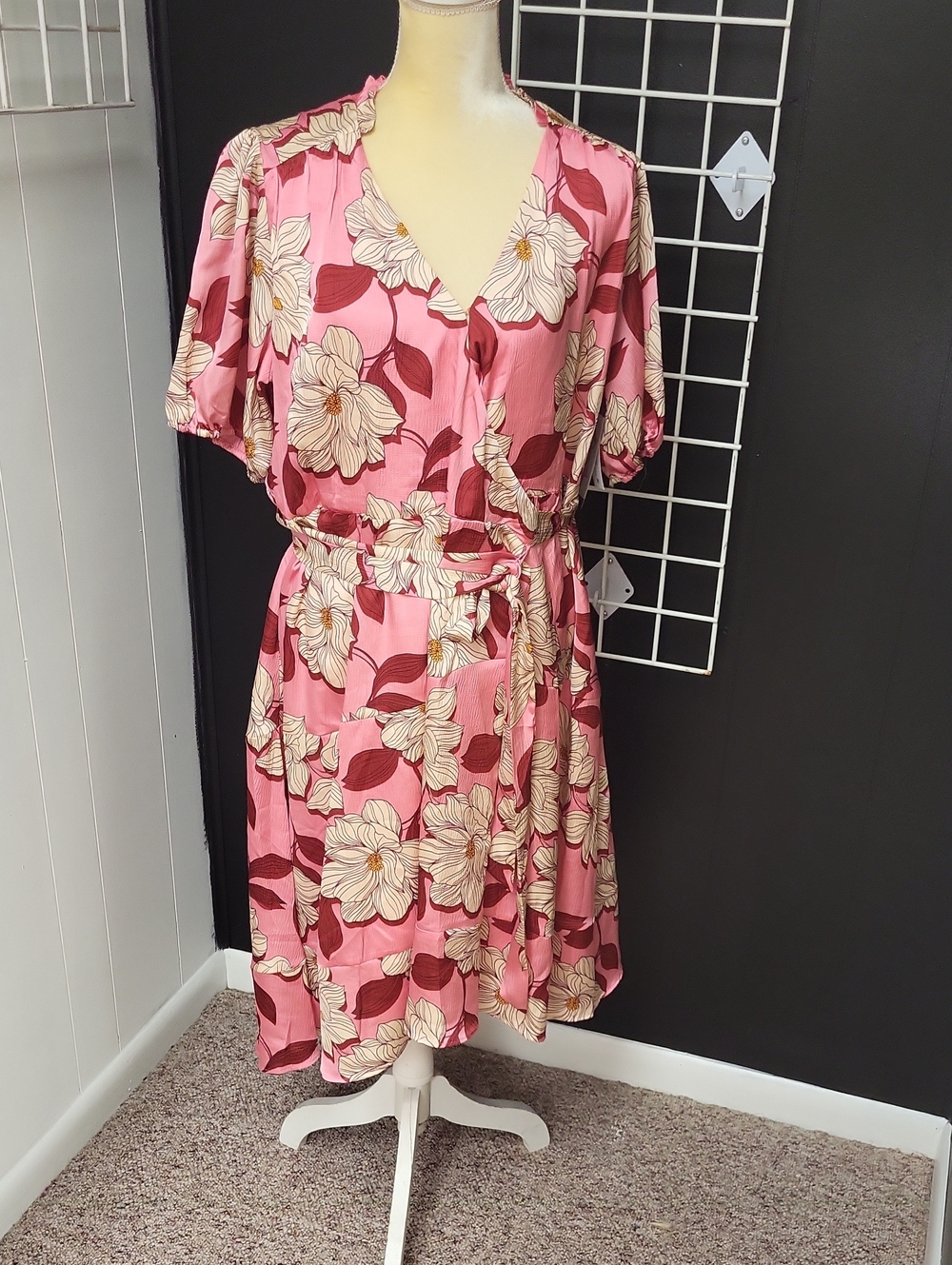 Draper James Pink Floral Midi Wrap Dress with Ivory Blooms